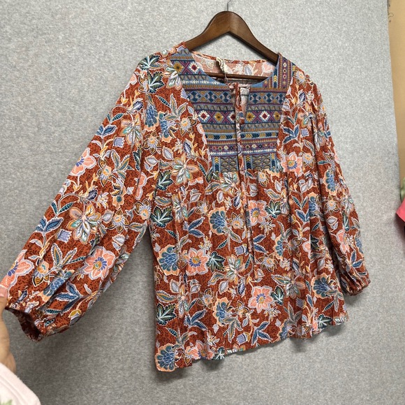 Savanna Jane Womens Tunic Top Size M Boho Floral Embroidered Babydoll Hippie - Picture 5 of 10